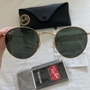 Ray-Ban RB3447 Round Metal Sunglasses with Gold Frame Green Lenses